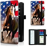 BPQOJB Checkbook Cover for Men and Women Personal Checkbook PU Leather Check Book Credit Card Holder Wallet with RFID Protection & Built-in Pen Holder for Duplicate Checks,Running Horse American Flag