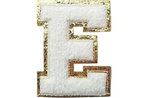 3Pcs Letter Patches Varsity Glitters Chenille,SPRT Iron on White Letter Patch,Alphabet Cloth Patch for Team Costume Decoration 3.1in Height E (3 Pieces)