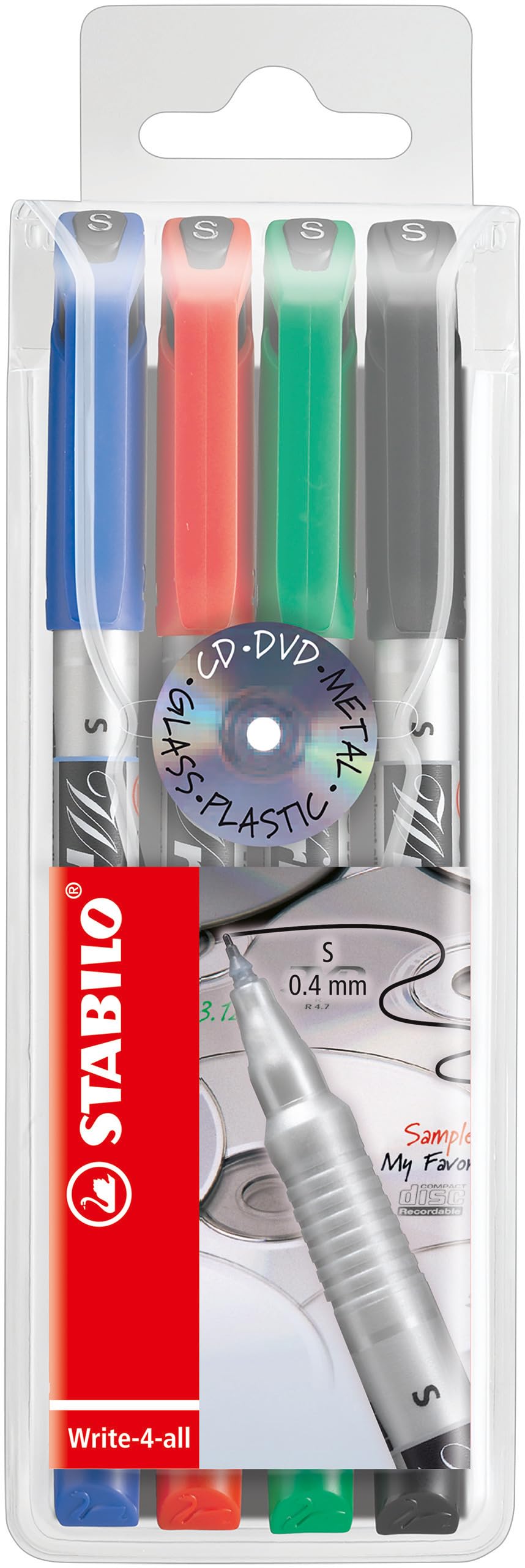 STABILO Permanent Marker Write-4-all - Superfine - Wallet of 4 - Assorted Colours