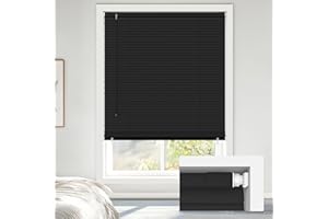 LazBlinds No Tools No Drill Cordless 1" Vinyl Mini Blinds, 100% Blackout Blinds for Indoor Windows, Room Darkening Privacy Window Blinds and Shades for Interior, 35" W x 64" H, Black
