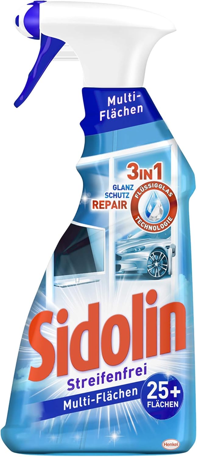 Sidolin Multi-Flächen-Reiniger, Sprühflasche, für streifenfreien Glanz auf über 25 Flächen, 1 Stück