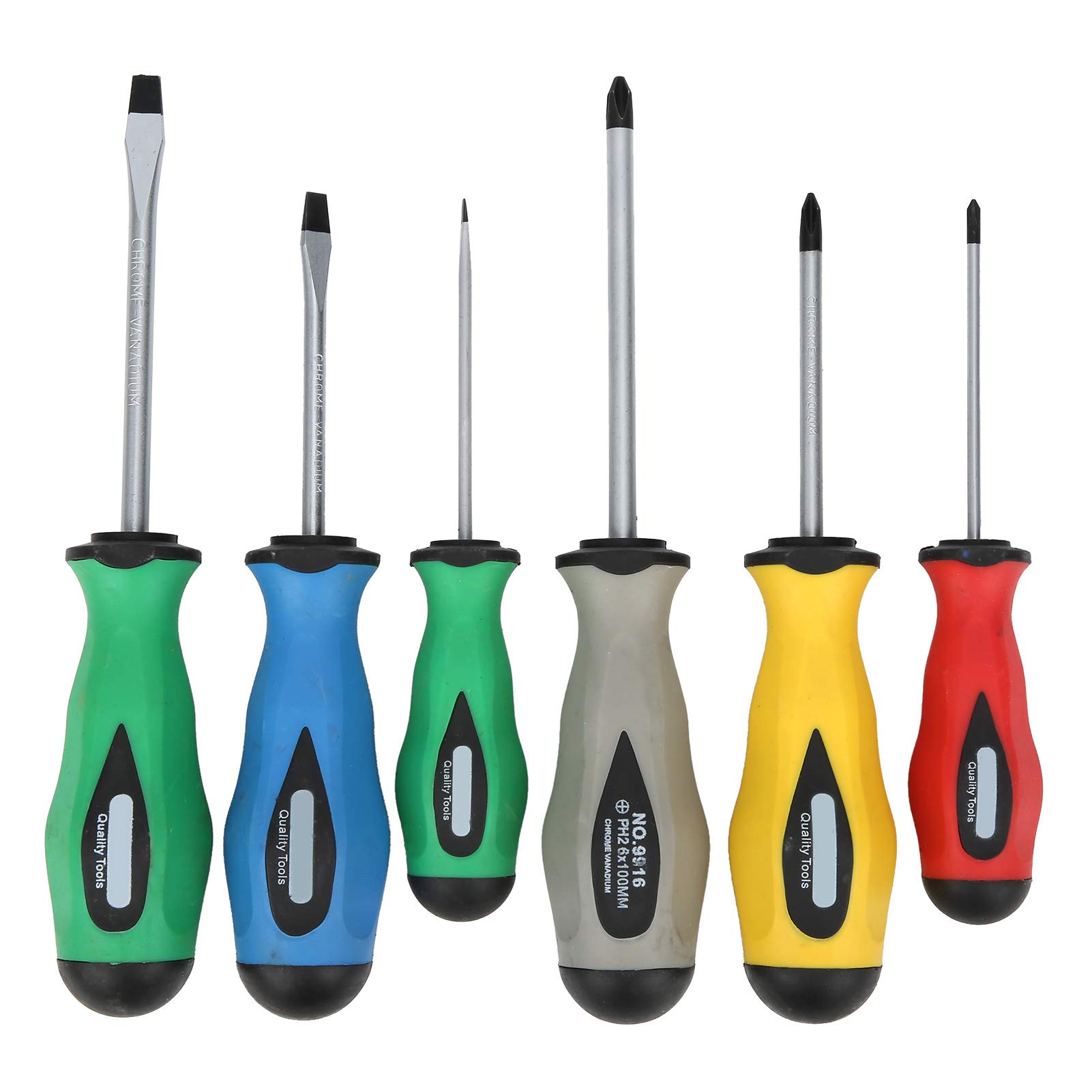 6-Pieces Alloy Steel Service Screwdriver Set, 3 PCS Phillips Screwdriver, 3 PCS Slotted Screwdriver, with Ergonomic Handle