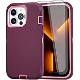 GYJ Case for iPhone 13 Pro Max Case 6.7" with 2 Screen Protector, Full Body Heavy Duty Military Grade Cover, Shockproof/Drop Proof Protection Phone Case (Wine Red Pink)