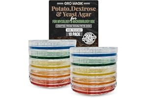 Gro Magik Sterile Potato Dextrose Yeast Agar Petri Dishes (PDA) for Mycology Supplies, Multi-Colored Agar for Enhanced Visual Mycelium Growth for Mushrooms or Home Test Kit, 10 Pre-Poured Agar Plates