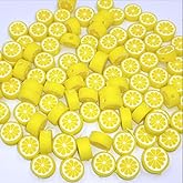 200Pcs Lemon Polymer Clay Beads,10mm Fruit Charm Spacer Beads for Jewelry Making,Necklace, Earring and Bracelet DIY Craft Supplies,Yellow Flat Beads, Summer Jewelry Kits and Fruit Theme Accessories