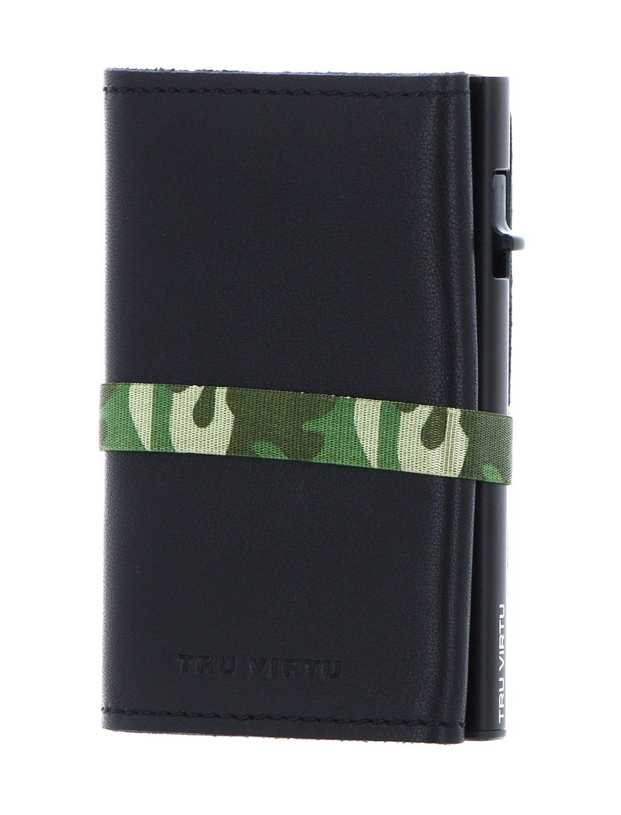 Tru Virtu® Wallet Click & Slide Strap Cross Nappa Black Camouflage/Black I Card case RFID NFC Protection I Italian Leather Card Holder I Credit Card Holder I Slim Wallet I smart Wallet