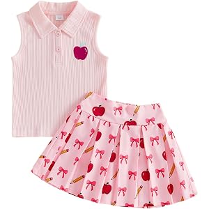 Yuufuniy Toddler Back To School Outfit Girls Lapel Tank Pleated Skirt Set | Toddler Back To School Outfit Baby Girls Pre K Fi