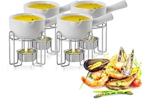 Artestia Butter Warmer for Seafood Set of 4, Ceramic Lobster Butter Warmers with 4 Pieces Tealight Candles for Melting Butter, Chocolate, with Handle, Dishwasher Safe, White
