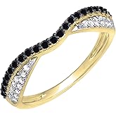 Dazzlingrock Collection 0.36 Ctw 10K Solid Gold Round Black & White Diamond Anniversary Wedding Band Stackable Ring 1/