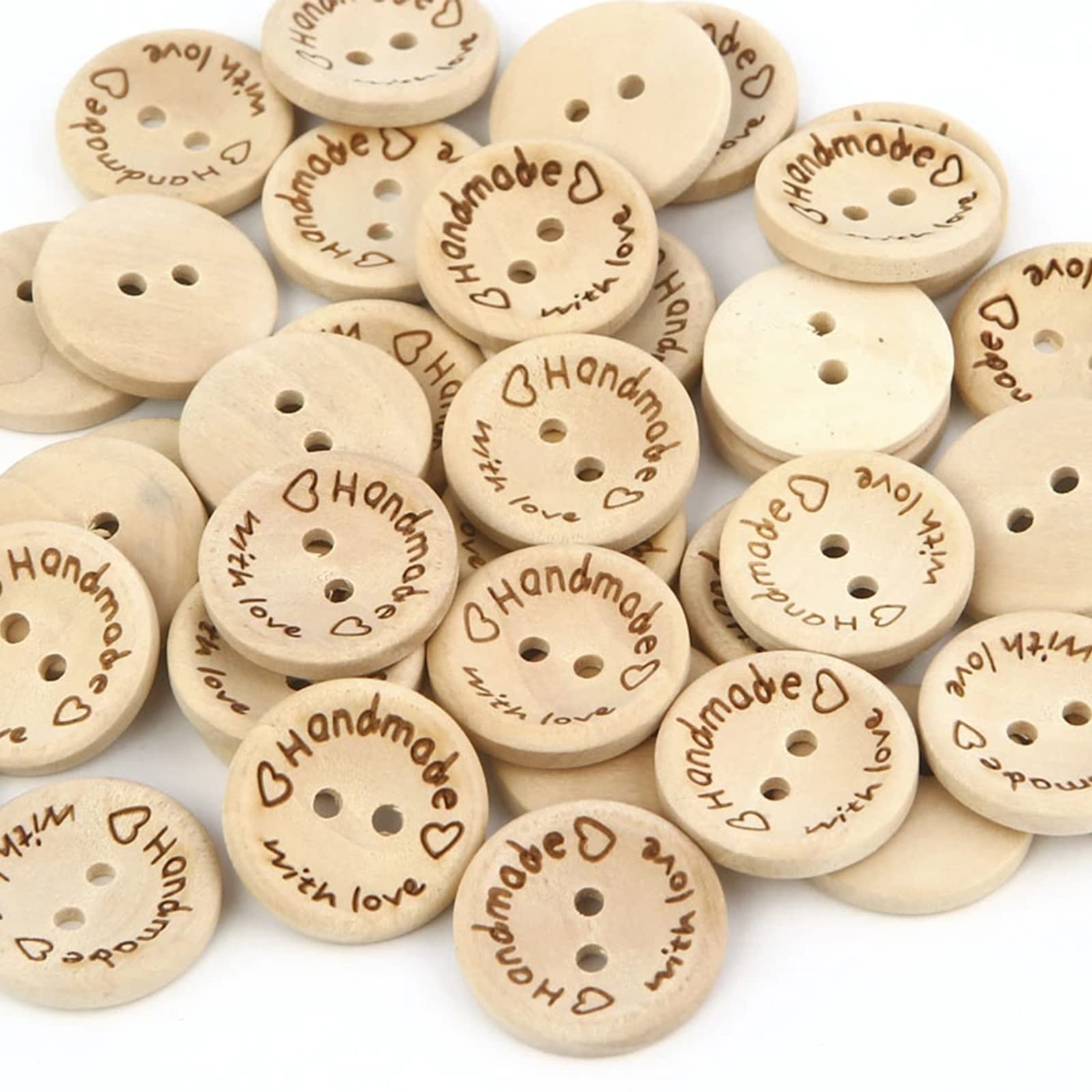 Cerioll Wooden Buttons, Handmade Buttons, Cute Craft Buttons, Small Round Button with 2 Holes, 15 mm 20 mm Children's Buttons for Sewing and Crafts Decorations