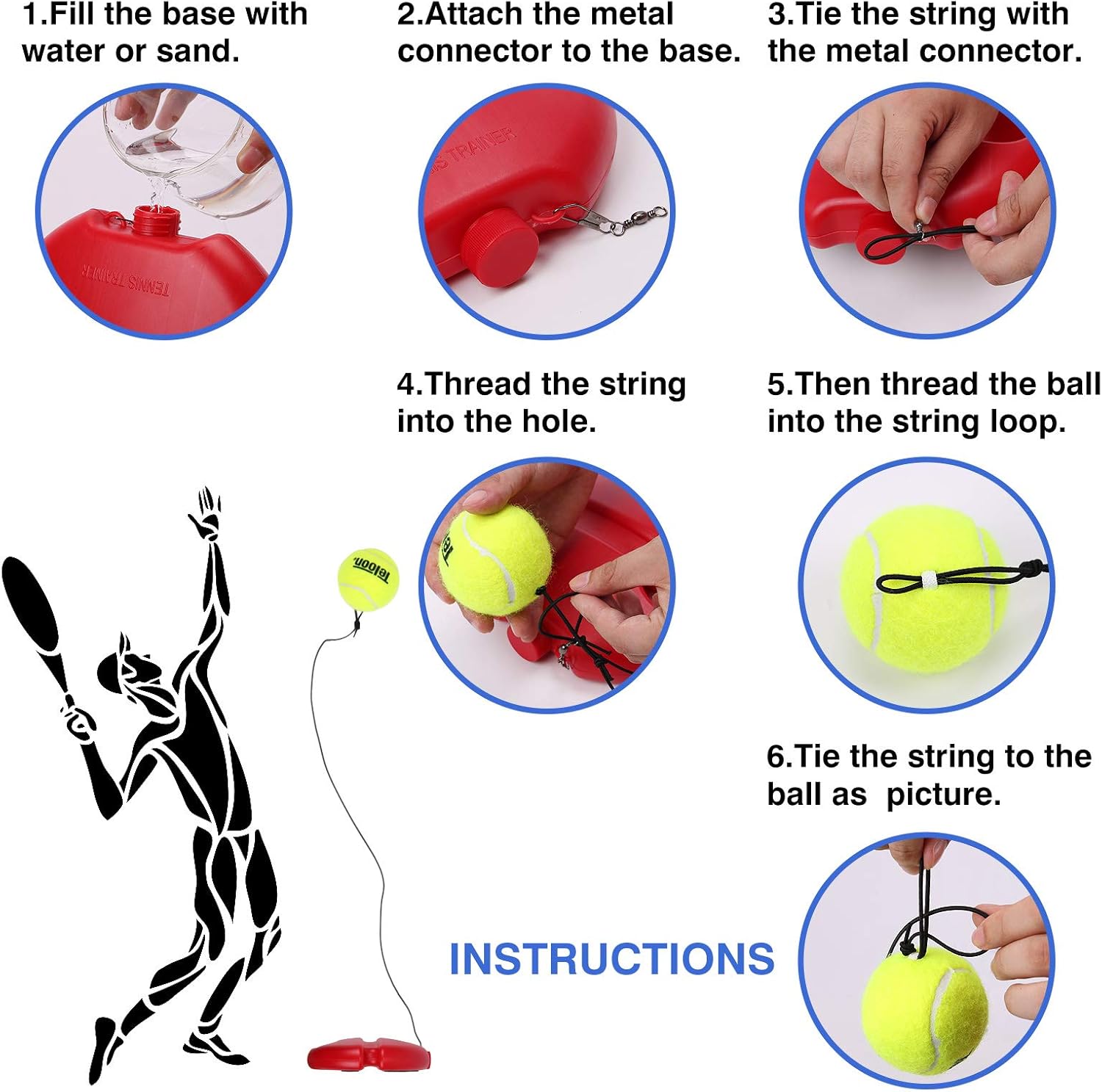 Teloon Solo Tennis Trainer Rebound Ball with String for Self Tennis Practice Training Tool for Adults or Kids Beginners with 2 String Balls Elastic and a Portable Mesh Bag : Sports & Outdoors
