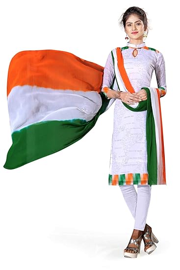 Uniform Sarees Womens Poly Georgette Tiranga Dupatta (D.NO-692/2019, White)
