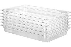 EGGKITPO Polycarbonate Full Size Food Pans 6 Pack BPA Free 2.5 Inch Deep Pan Freezer Safe Stackable Clear Food Storage Containers for Kitchen Party Supplies and Prep Table