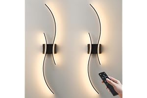 KARTOOSH Battery Operated Wall Sconces Set of Two with Remote Control, Stepless Colors 3000K-6000K & Dimming, LED Black Wireless Wall Light for Living Room, Hallway, Bedroom, 39.3 Inch (2 Pack)
