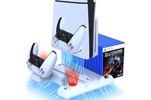 DOBE FOMIS ELECTRONICS PS5 Slim Stand and Cooling Station with Controller Charging for Disc/Digital - Dual Playstation 5 Console 3-Level Fan/4 USB Hub/11 Game Slots/Screw