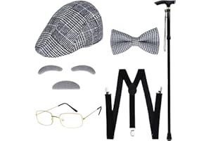 hoyuwak 7 PCS 100 Day of School Costume Old Man Costume Grandpa Costume Accessories Set include Moustache Eyebrows Cane