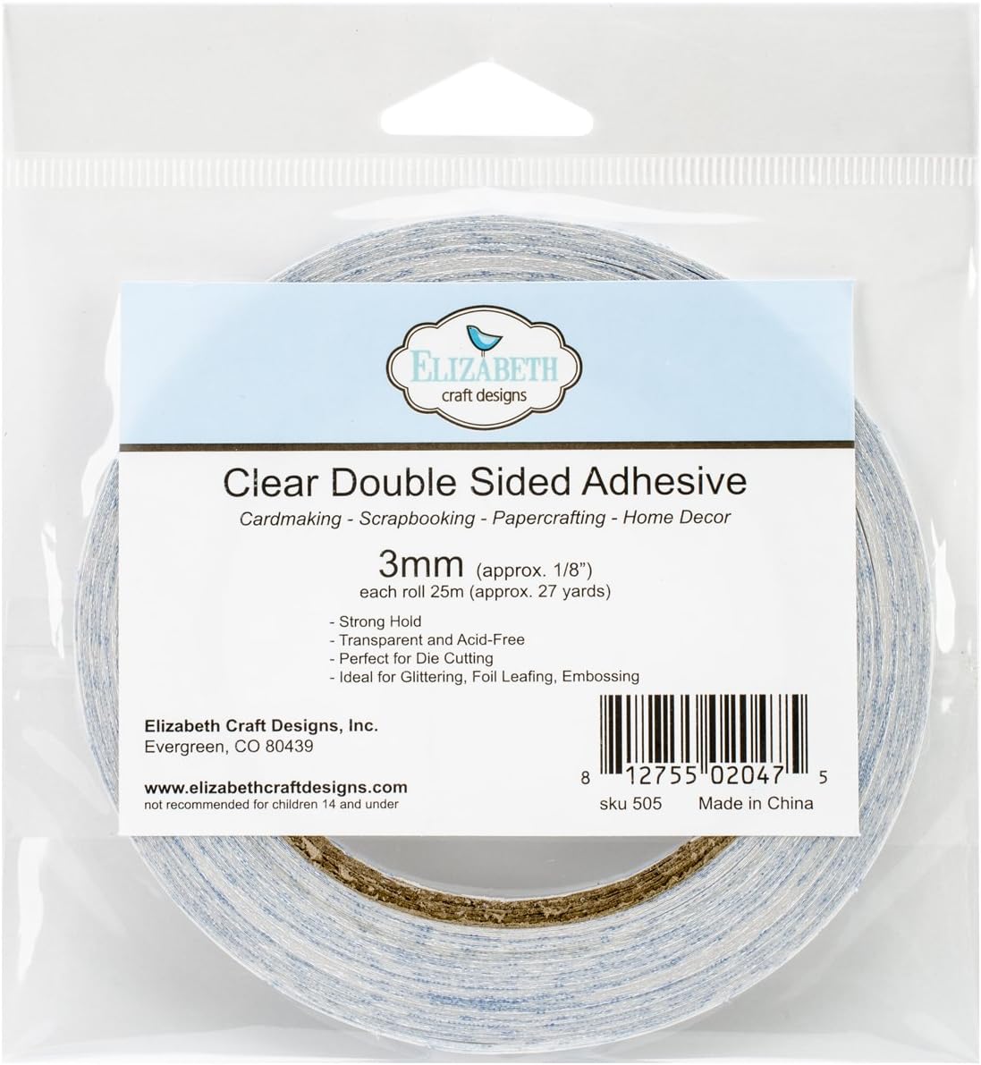 Elizabeth Craft Designs 2mm Double Sided Adhesive Roll 1 8 By 27 Yd Clear