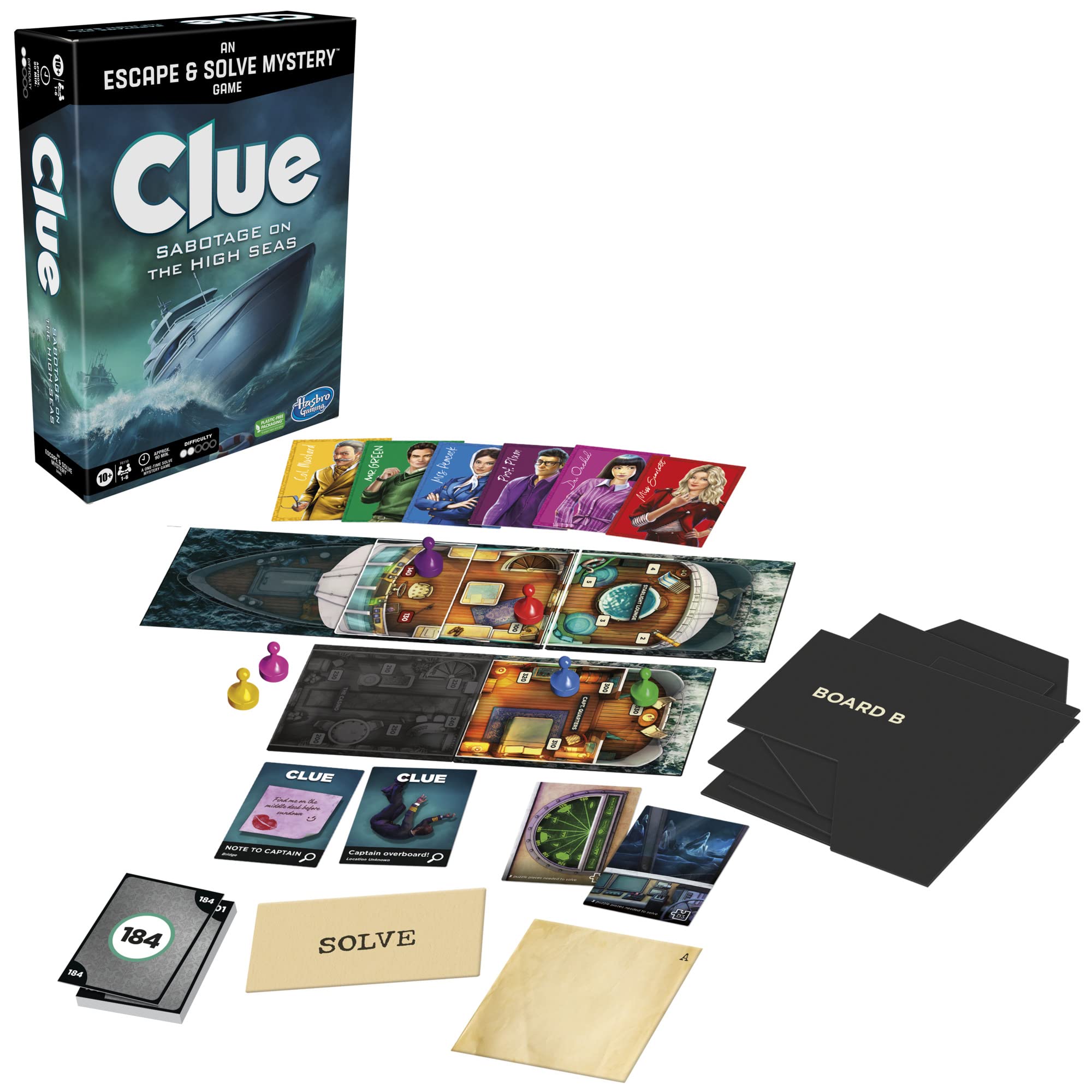 Hasbro Gaming Clue Board Game Sabotage on The High Seas, Escape Room Game, Murder Mystery Games, 1-6 Players, 10+ (Amazon Exclusive)