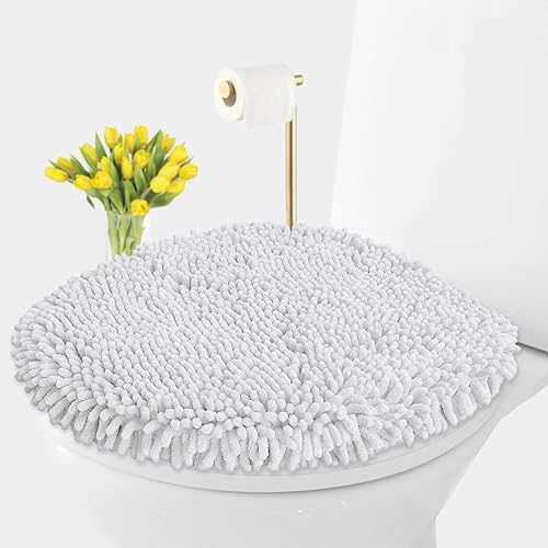 LuxUrux Toilet Lid Cover, Extra-Soft Plush Seat Cloud Washable Shaggy Microfiber Standard Toilet Lid Covers for Bathroom Machine Wash & Dry (Toilet Lid Cover, White)