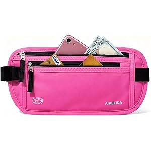 Money Belt - Slim Passport Holder RFID Blocking Travel Wallet Undercover Fanny Packs for Women - Rose