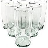 Clear 20 oz Tall Iced Tea Glasses (set of 6), Hand Blown Mexican Glassware, Recycled Glass Drinking Glasses, Lead-Free, Cocktail Margarita Glasses, Wine Glasses, Shot Glasses, Whiskey Glasses (IceTea)