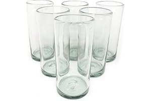 Mexican Blown Glass Tall Iced Tea Glasses Clear (Set of 6) by MEXHANDCRAFT