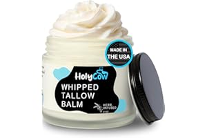 HolyCow 100% Grass Fed Beef Tallow For Skin - Whipped Tallow Balm with Organic Jojoba Oil (Unscented/Herb-Infused), Grass Fed Beef Tallow Face Moisturizer for Eczema, Baby, Lip Balm