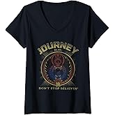 Womens Journey Gold Don't Stop Believin' Scarab Logo Vintage Band V-Neck T-Shirt