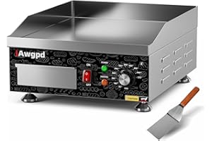 AWGPD Electric Griddle,1800W 14 Inch Flat Top Grill Commercial Electric Griddles,14 Inch Electric Countertop Griddles Stainless Steel Adjustable Temperature Control 90℉-575℉ for Home or Restaurant Use