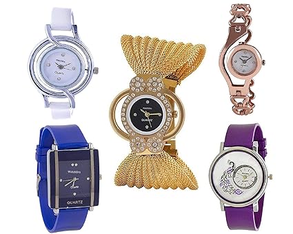 Watchbro Stylish Analoguewhite, Blue, Black Dial Watch For Women And Girls - Combo Of Set 5 (Pp-00992)
