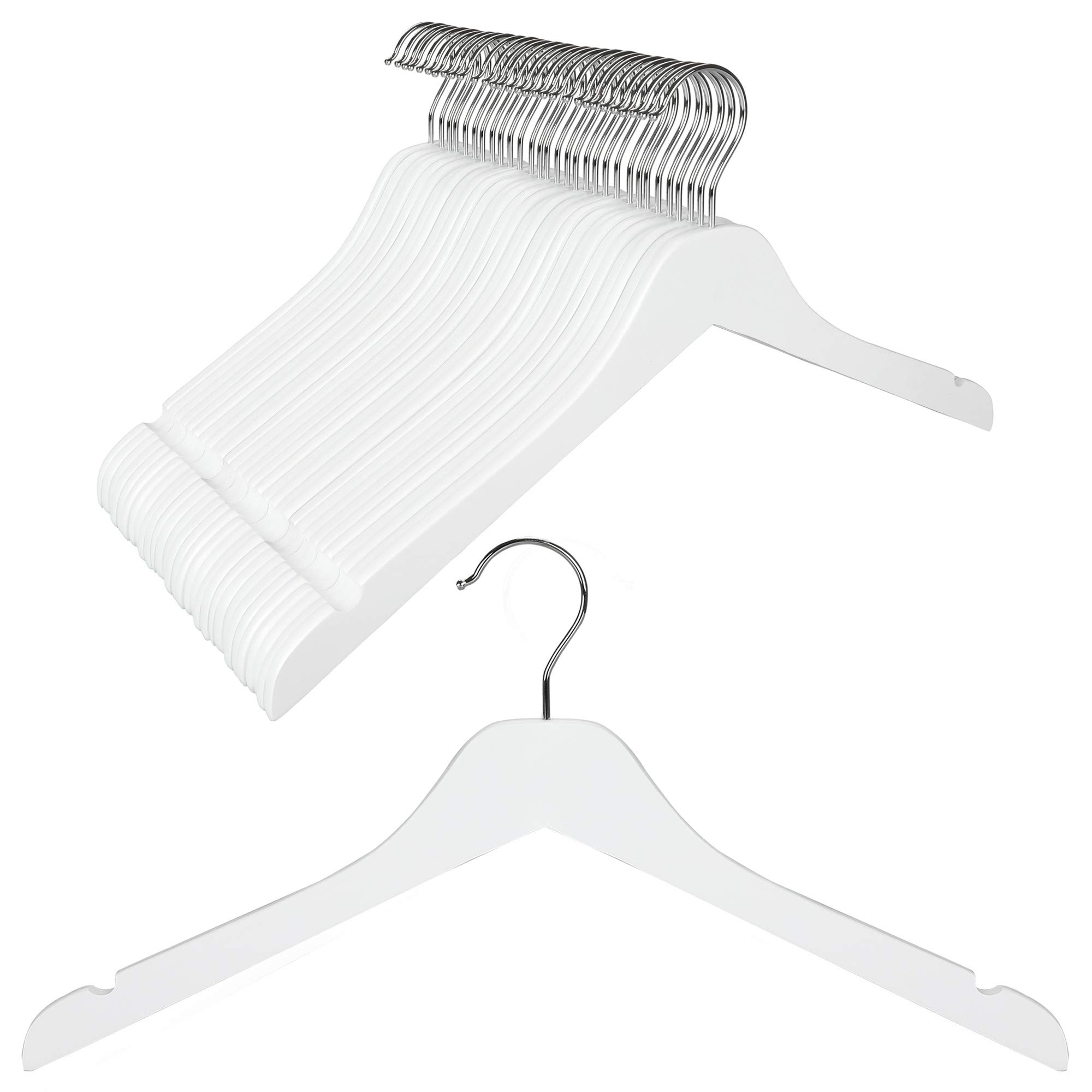 Photo 1 of TOPIA HANGER White Wooden Hangers 30 Pack, 0.28 inch Slim Wood Clothes Hanger with Flat Design and Smooth Notches, Lightweight & Durable Space Saving Hangers for Shirt, Coat, Camisole-CT31W