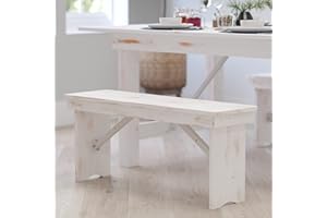 Merrick Lane Tinsley 40" x 12" White Solid Pine Folding Farmhouse Style Bench