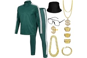 Men Tracksuit 2 Piece Outfits Sweatsuits Accessories Set Casual Full Zip Track Suits Jogging 80s Hip Hop Rocker Rapper