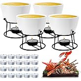 Luvan 4Pcs 14.2oz Butter Warmers for Seafood, Butter Melter with Stands and 20Pcs Tealight Candles,Ceramic Butter Warmer Set for Lobster, Personal Fondue Set Melted Butter Cups for Seafood, Fondue