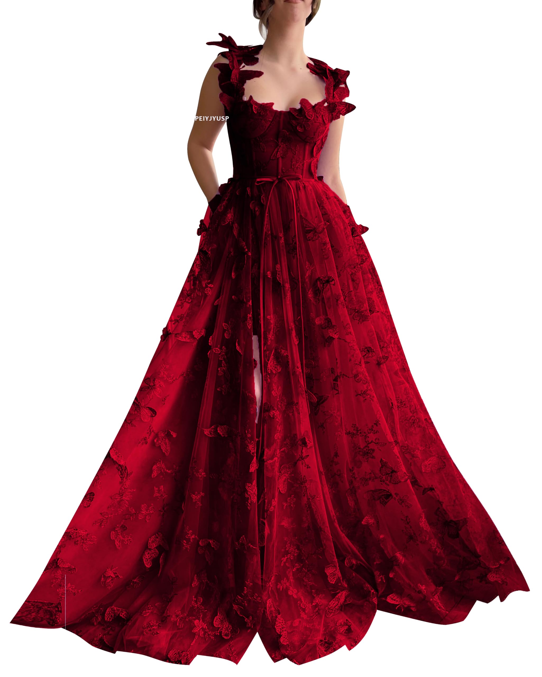 Photo 1 of PEIYJYUSP Wine Red Plus Size Prom Dress Long Tulle Wedding Dresses for Women 3D Flower Lace Appliques Formal Party Dress 2024 US12