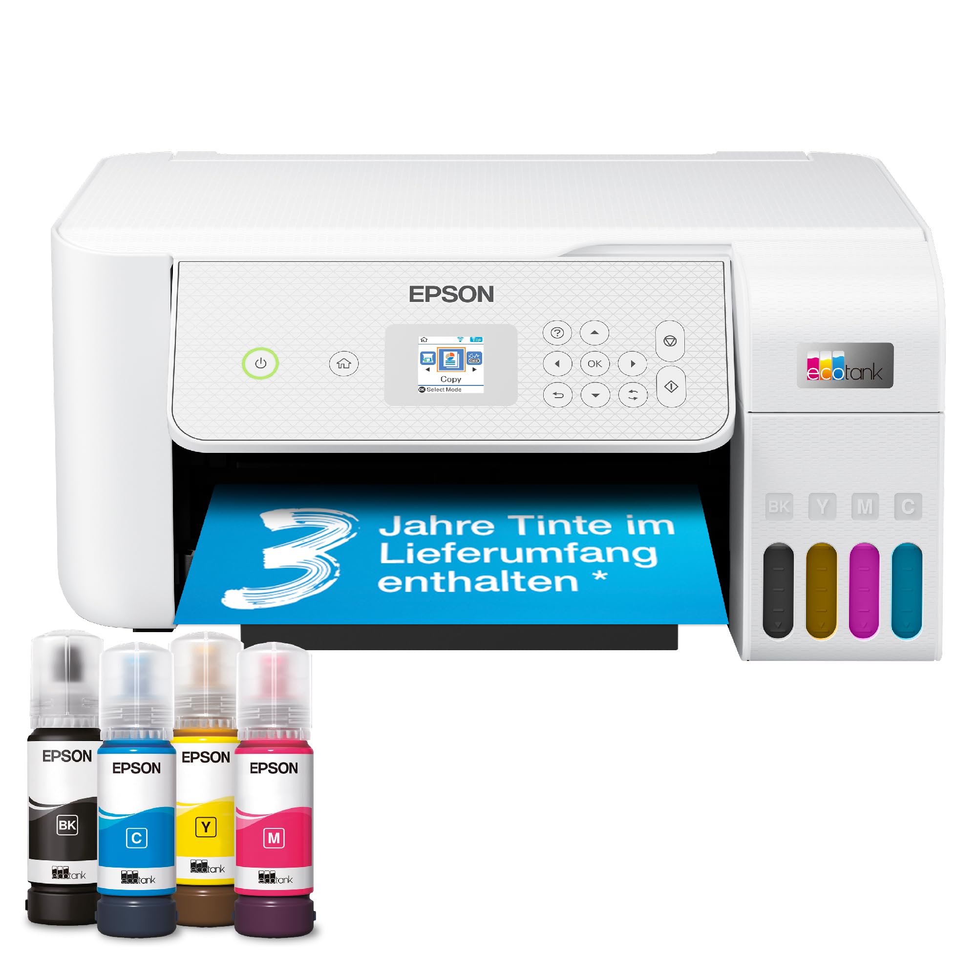 Epson EcoTank ET-2876 Tintentankdrucker | für vielbeschäftigte Haushalte | WLAN | A4 | Drucken, Kopieren, Scannen | 3.7 cm LCD-Bildschirm | inkl. Tinte für bis zu 3 Jahre