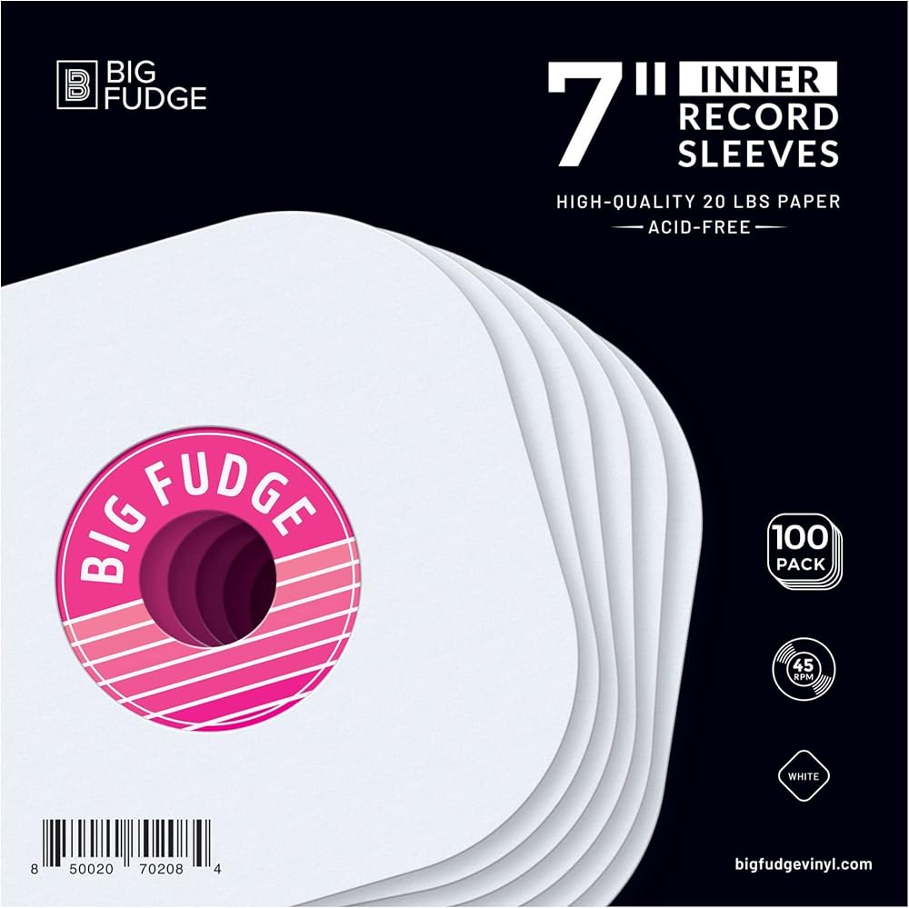 BIG FUDGE 7 inch Inner Sleeves 100 Pcs Heavyweight Acid-Free Anti Static