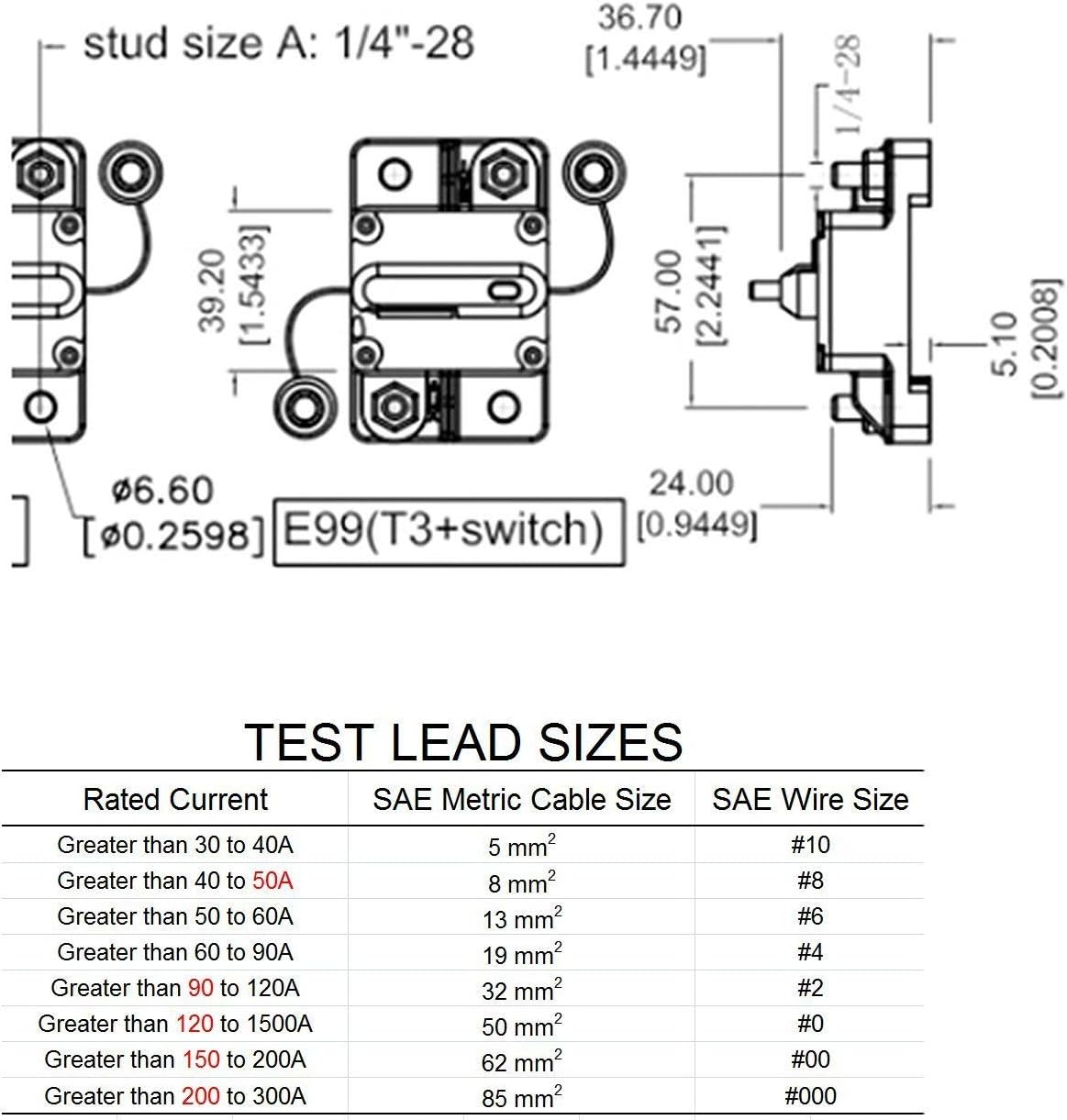 T Tocas 50 A Circuit Breaker amp breakers with Switch Manual Reset for Boat Marine RV Yacht Battery Trailer Bus Truck, 12V - 72V DC, Waterproof (50A): Automotive