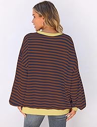 UEU Women Oversized Crewneck Sweatshirt Striped