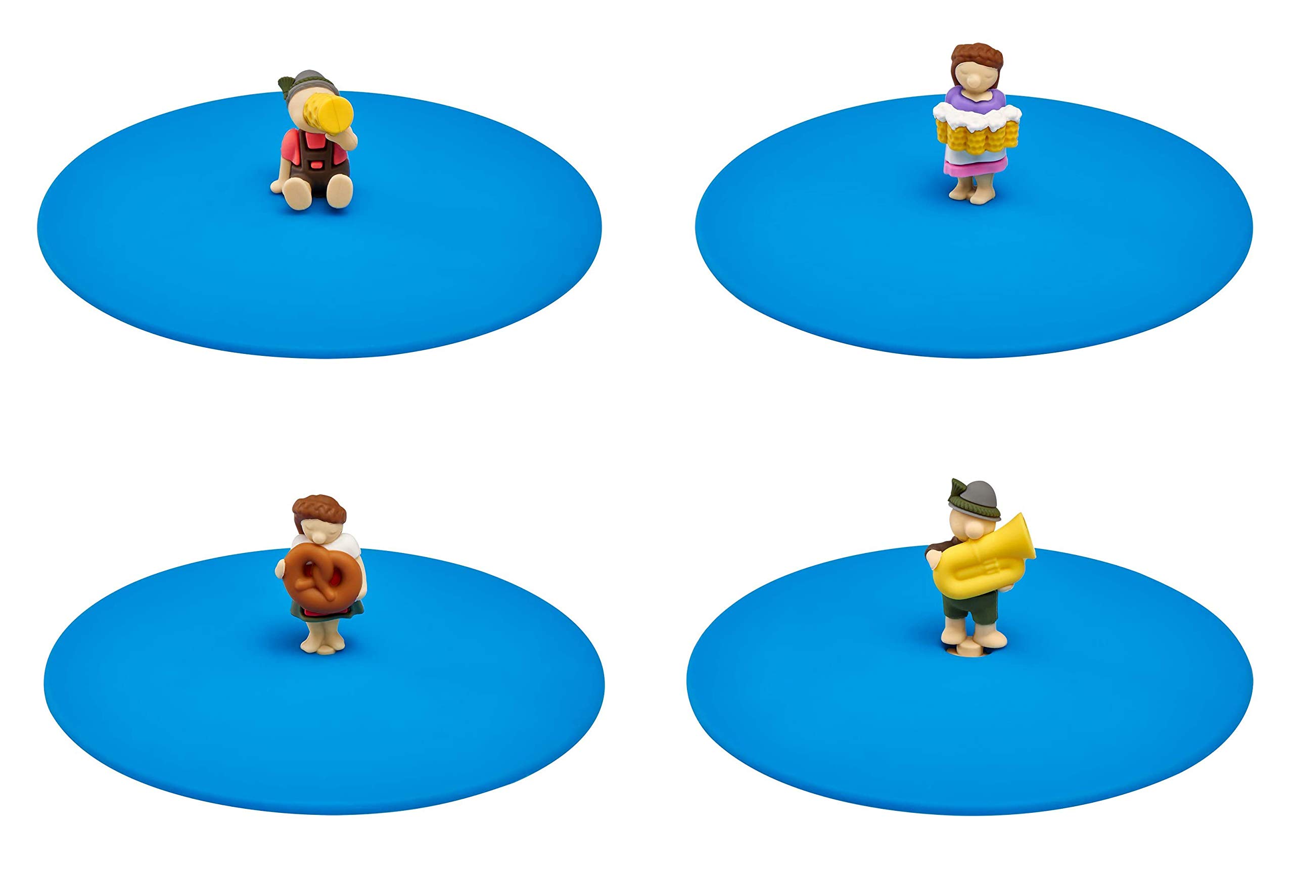Lurch 210300 Mein Deckel Biergarten Set of 4 (Benno Beer, Toni Tuba, Marie Mease, Biggi Pretzel), Glass Cover Made of 100% BPA Platinum Silicone, Diameter 10.5 cm
