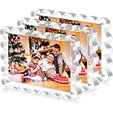HUGZNLFEI 3 Pack Acrylic Picture Frame - 4x6 Magnetic Picture Frames, Double Sided Magnet Frames,10+10mm Thick Block, Clear Frameless Photo Scalloped Freestanding for Desktop Display