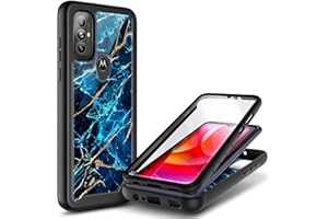 NZND Case for Motorola Moto G Power 2022 with [Built-in Screen Protector], Full-Body Protective Shockproof Rugged Bumper Cover, Impact Resist Durable Phone Case (Marble Design Sapphire)