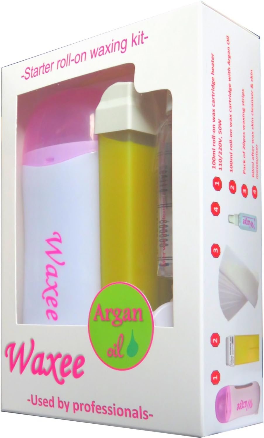 Waxee COMPLETE roll on waxing kit 100ml roller wax, heater, strips, after wax oil HOT Amazon