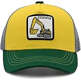 Wodeal Boys Excavator Trucker Hat, Adjustable Embroidered Mesh Baseball Cap Snapback for Kids Age 2-6 Yellow