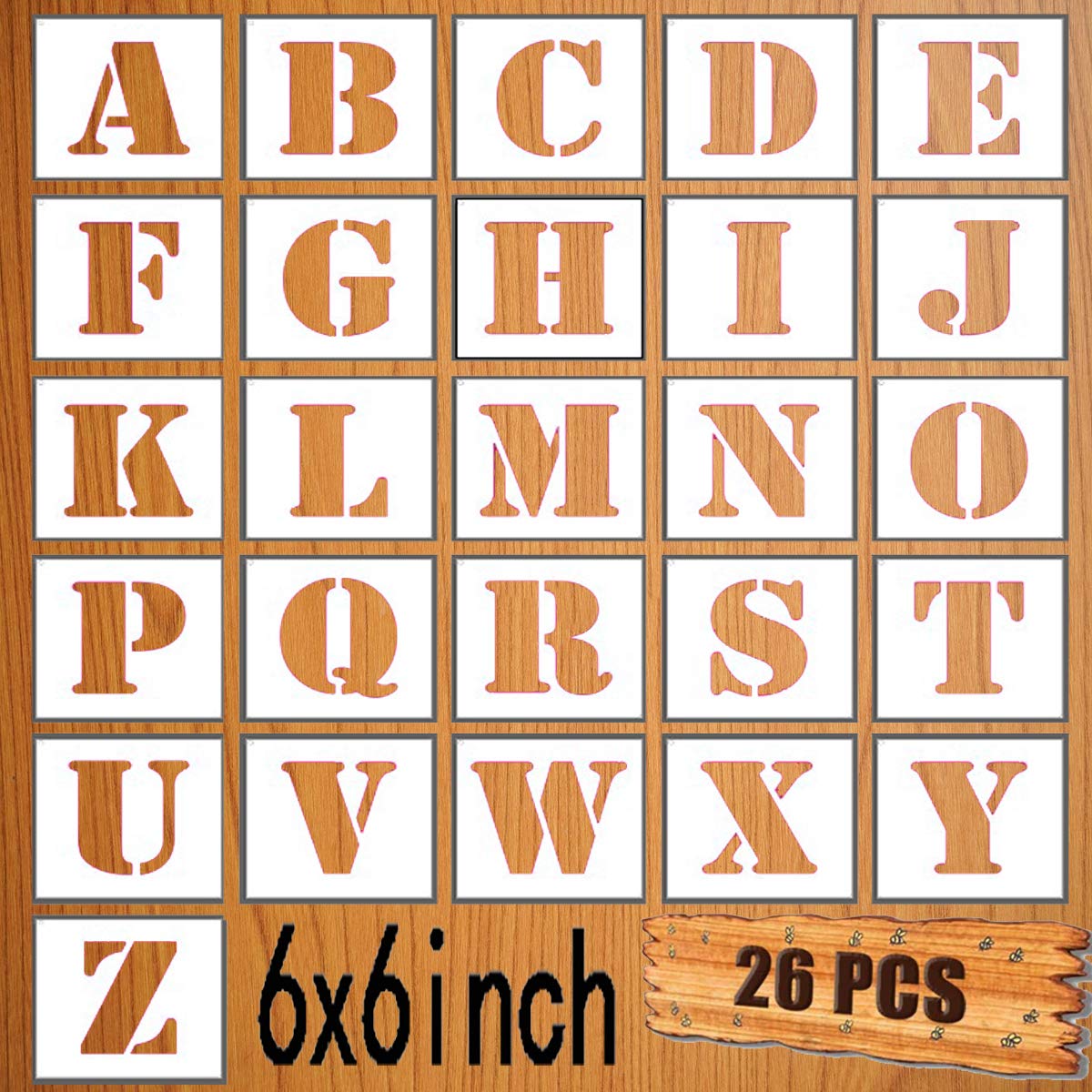 LYPER 6x6Inch Letter Stencils Set, 26Pcs Plastic Reusable Scale Spraying Alphabet Stencils Learning Templates for Painting Painting Wood Wall Home Decor,DIY Craft Projects,Family Names