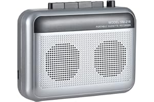 FIOLEES Portable Cassette Player Recorder with Bluetooth Transmitter, Walkman Cassette Tape Player with Headphone Jack, Build-in Speaker, Microphone Jack, Powered by AC Adapter or AA Battery