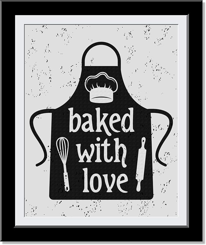 Baked with Love Kitchen Wall Decor - | Baker Chef Cook themed Kitchen Wall Decor, Chic and Cool Typography Fun Kitchen Art Home Decor, Funny Decor for Bakery & Kitchen | 8 x 10 UnFramed Prints…