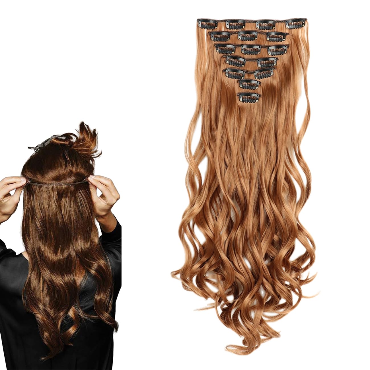 prinfantasy Clip in Hair Extensions Straight Curly Wavy Thick Clip in on Synthetic Hair Extensions Hairpieces for Women, MW093 — image 1
