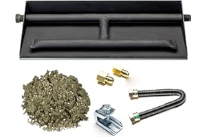 Dreffco 18" Vented NG Gas Fireplace Heavy-Duty Dual Row Gas Burner with Complete Connection Kit - Specifically for 18" Fire Logs, Easy to Install, Bonus Bag of Glowing Embers Included