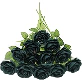 LVEFIT Artificial Rose Flower Artificial Flowers Flower with Long Stem Silk Roses Bouquet for Wedding Bridal Shower Party Home Decoration (Peacock Green, 12 Pcs)